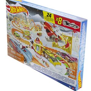 Hot Wheels Toy Cars, 2022 Advent Calendar with 8 1:64 Scale Vehicles, 16 Holiday-Themed Accessories & Playmat