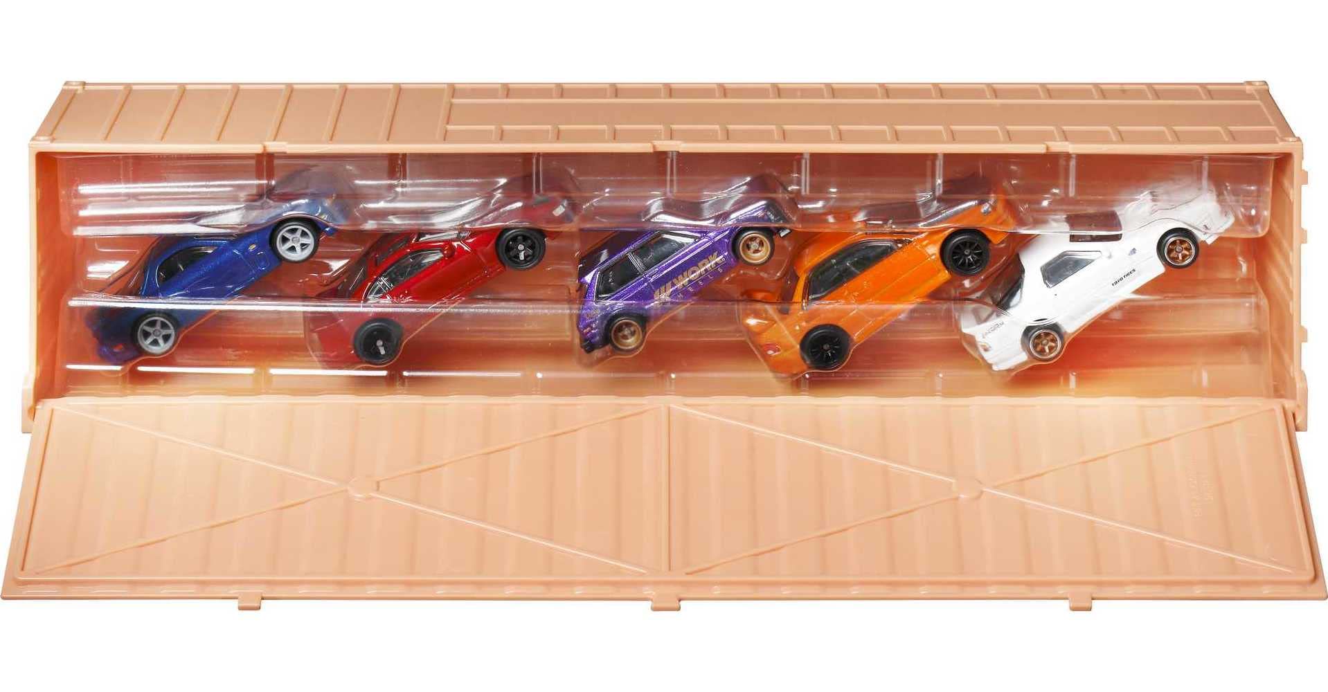 Hot Wheels Ronin Run Container Set, 5 1:64 Scale Premium Cars in Collectible Container, Metal/Metal Body & RealRiders Tires, for Collectors