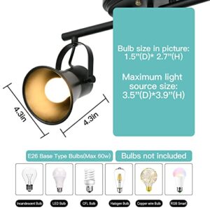 KEESFU 3-Light Track Lighting Kit,Black Semi Flush Mount Ceiling Light with 3 Rotatable Light Heads,Industrial Accent Lighting for Livingroom,Bathroom,Hallway,Art Wall,Bathroom,Kitchen.(3-Light)