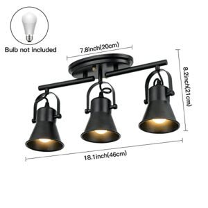 KEESFU 3-Light Track Lighting Kit,Black Semi Flush Mount Ceiling Light with 3 Rotatable Light Heads,Industrial Accent Lighting for Livingroom,Bathroom,Hallway,Art Wall,Bathroom,Kitchen.(3-Light)