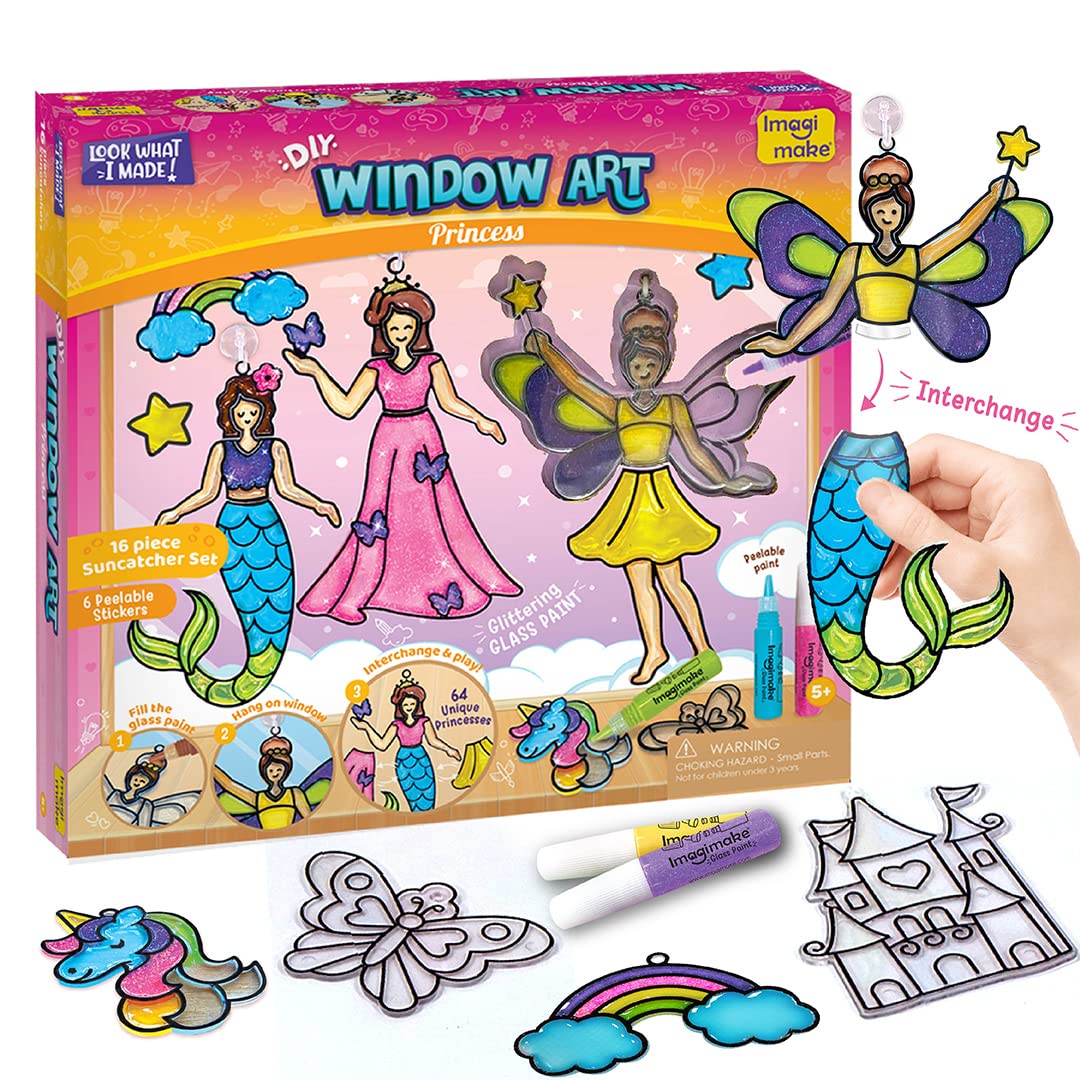 Imagimake Window Art Princess | Suncatcher Kit | Arts and Crafts for Kids Ages 6-8 | Girls Toys Age 6-8 | Unicorn Gifts for Girls Age 6-8 | 7 Year Old Girl Birthday Gifts