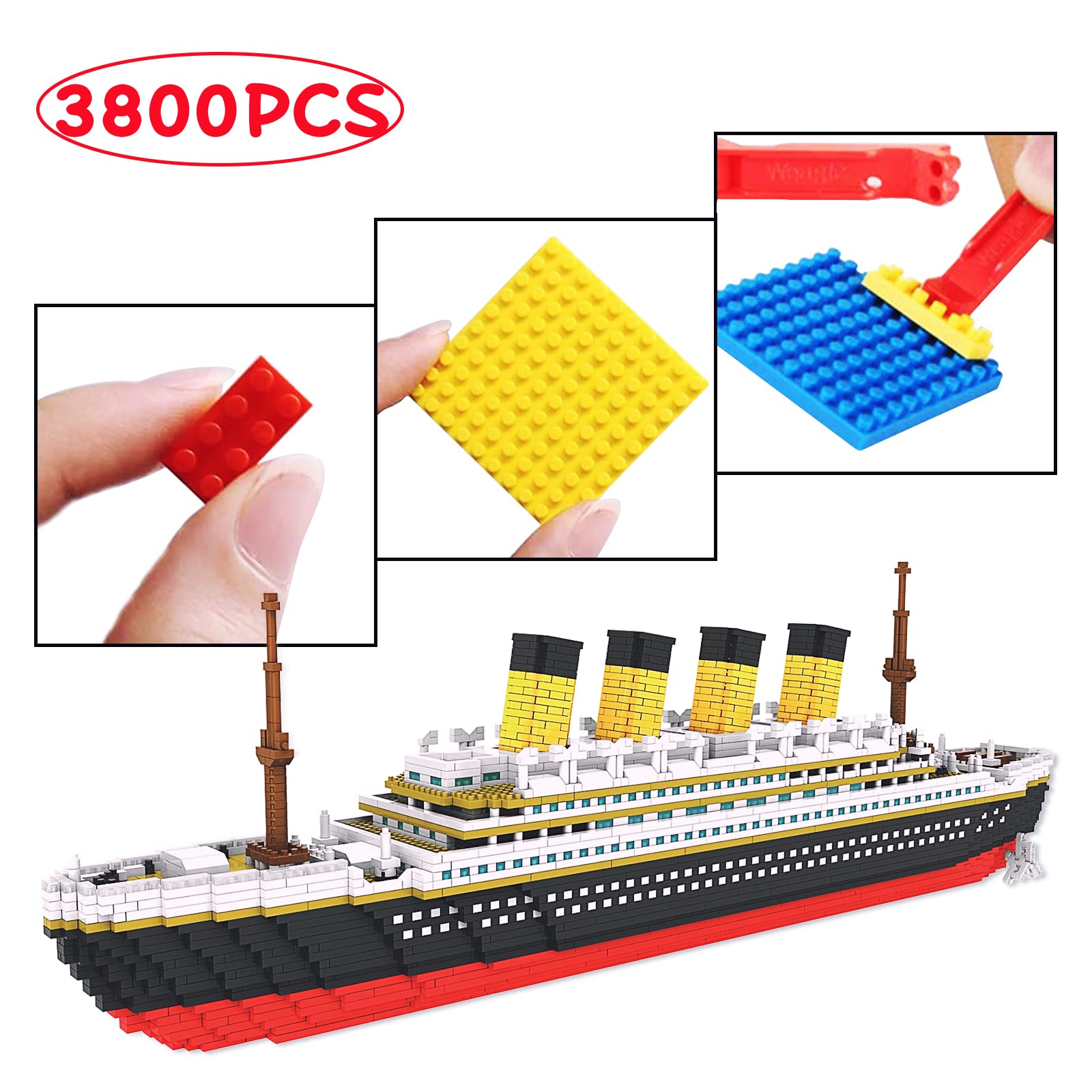 3800+ PCS Micro Blocks Titanic Model Building Set, Mini Building Bricks Titanic Toy Ship Block, 3D Puzzle Sets DIY Educational Toys Gift for Adults and Kids Age 8+