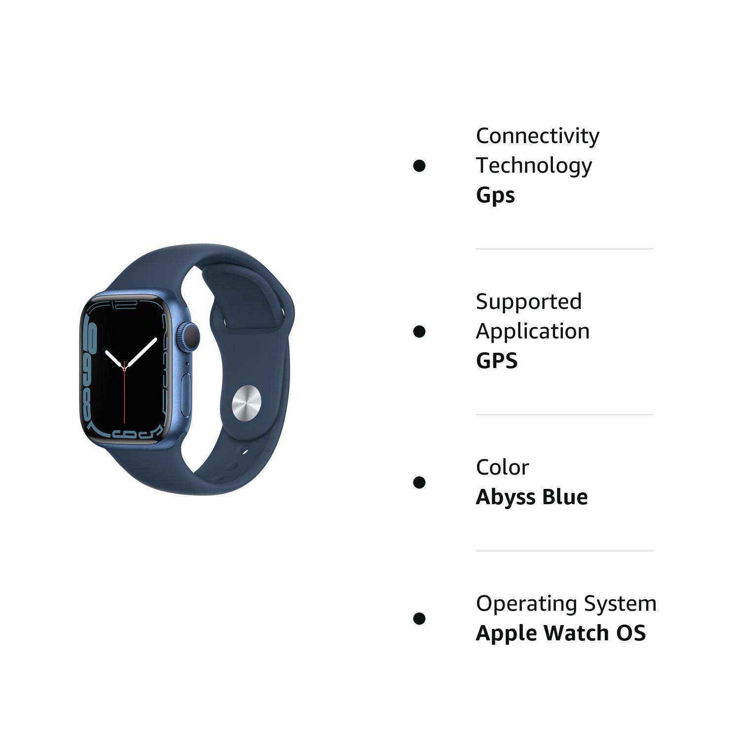 Apple Watch Series 7 (GPS, 41mm) Blue Aluminum Case with Abyss Blue Sport Band, Regular (Renewed)