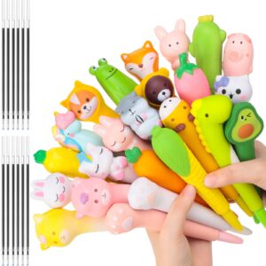 24 Pcs Cute Kawaii Pen Accessories For Girl Animal Fruit Shaped Stress Relief Supplies Gel Ink Pens with Replacement Refills for Kids Students School Office