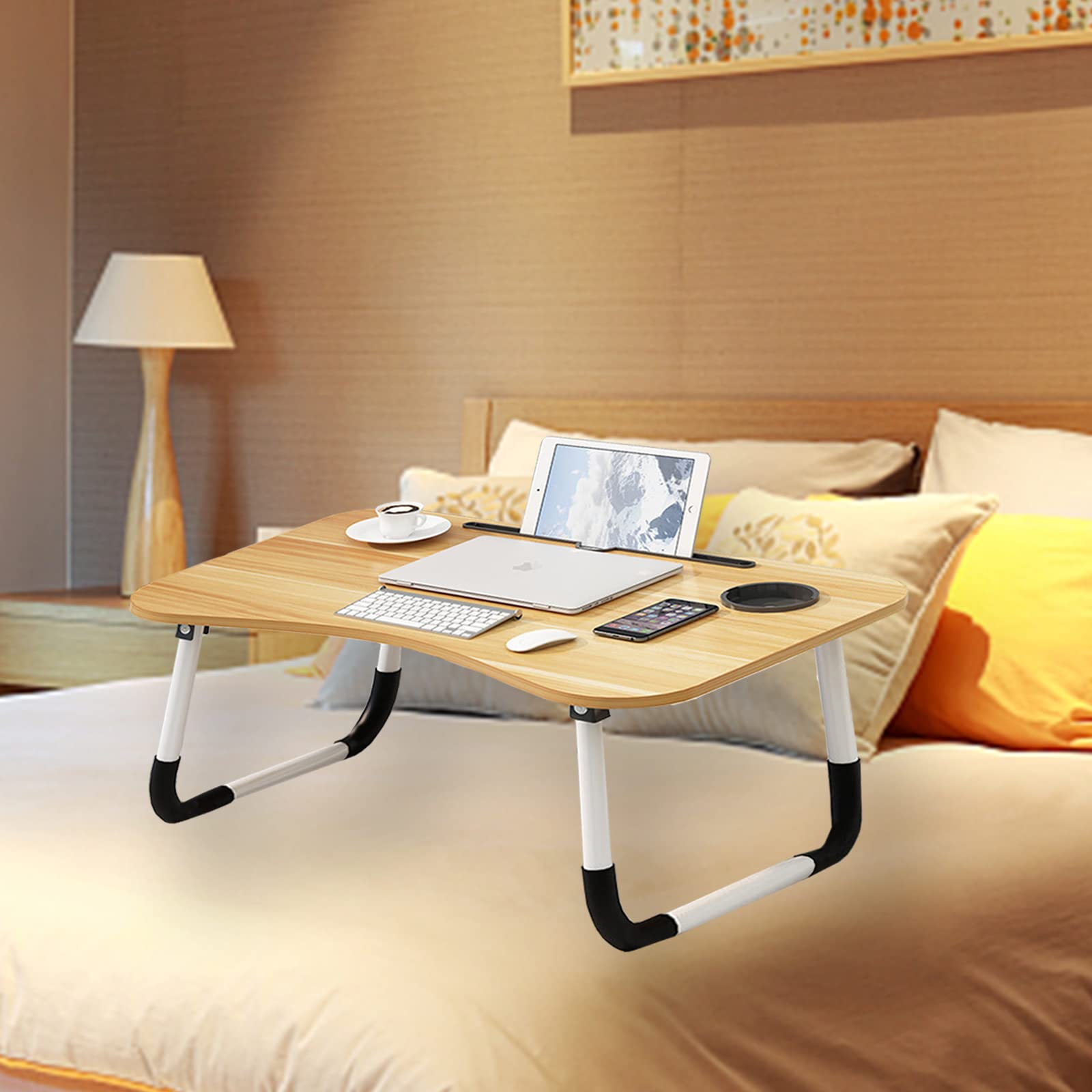 Lap Desk,Portable Laptop Desk Foldable Bed Table with Phone Stand and Cup Holder for Bed/Couch/Sofa Working, Reading