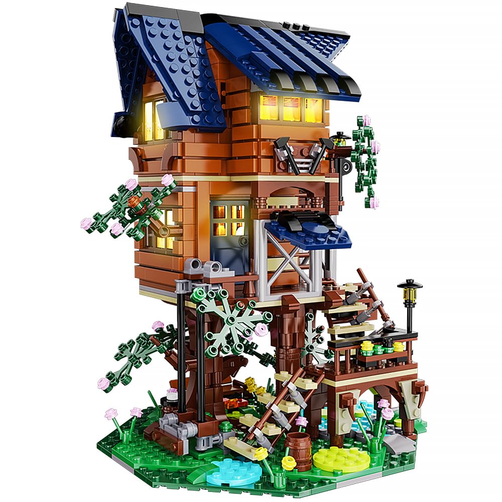 VATOS Tree House STEM Toy, 1155PCS Creative Building Set for Kids with LED Light | 4 Seasons in 1 Treehouse Building Bricks Forest House for 6 7 8 9 10+ Girls Boys Christmas Birthday Gift