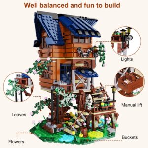 VATOS Tree House STEM Toy, 1155PCS Creative Building Set for Kids with LED Light | 4 Seasons in 1 Treehouse Building Bricks Forest House for 6 7 8 9 10+ Girls Boys Christmas Birthday Gift