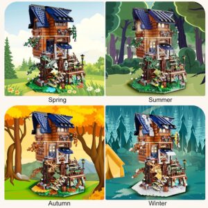 VATOS Tree House STEM Toy, 1155PCS Creative Building Set for Kids with LED Light | 4 Seasons in 1 Treehouse Building Bricks Forest House for 6 7 8 9 10+ Girls Boys Christmas Birthday Gift