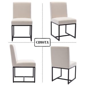 CIMOTA Modern Dining Chair Set of 4, Mid Century Linen Dining Room Chairs Fabric Padded Armless Side Chair with Metal Sled Base for Dining Room/Guest Room, Cream Ivory 4PCS