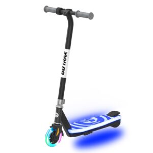 gotrax scout pro kids electric scooter, max 6mph and 30min riding time, thumb-throttle control with pu luminous front wheels (5.0''), ideal kick scooter for kids ages 4-7, black