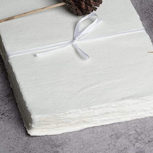 50 Sheets - Rough/Textured Watercolor Paper - 9.5 X 12.5 inches(150GSM) - Handmade/Deckle Edge Paper Made from Virgin Egyptian Cotton - Off-White by Leather Village