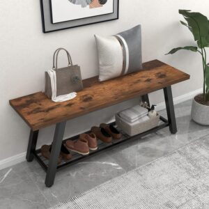 oastreeful storage bench industrial rustic wooden and metal entryway shoe boots storage rack long bench seat for hallway bedroom retro brown farmhouse style