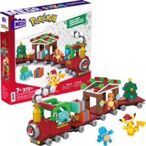 mega pokémon building toys set holiday train with 373 pieces, 4 articulated and poseable characters and surprises, for kids (amazon exclusive)