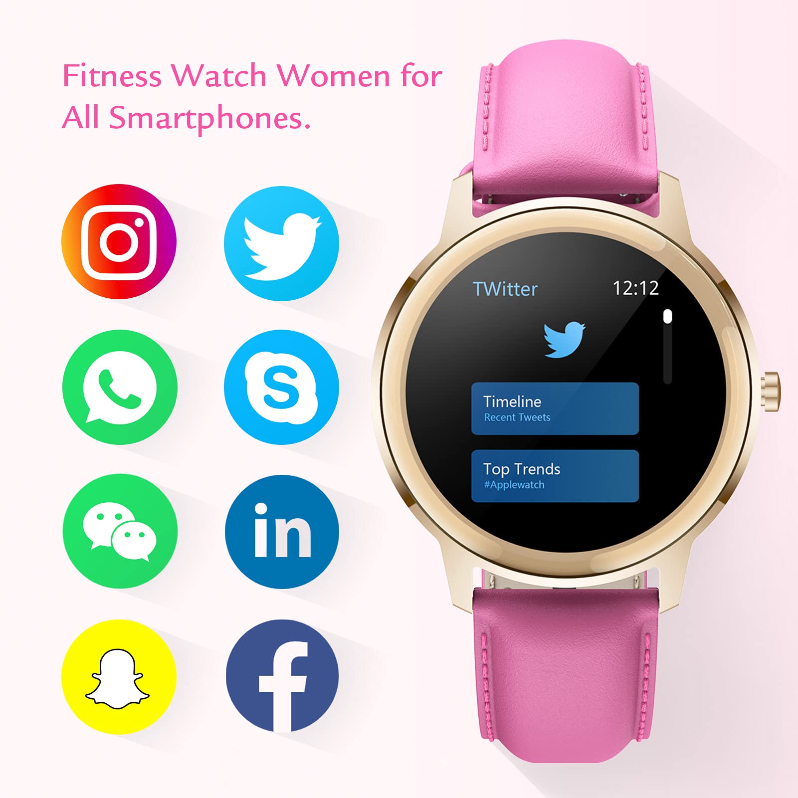 Smart Watch for Women Fitness Tracker: Smartwatch for Android & IOS Phone with Waterproof IP68 Pedometer Heart Rate Blood Oxygen Monitor Activity Wrist band Bluetooth Sport Bracelet (rose red)