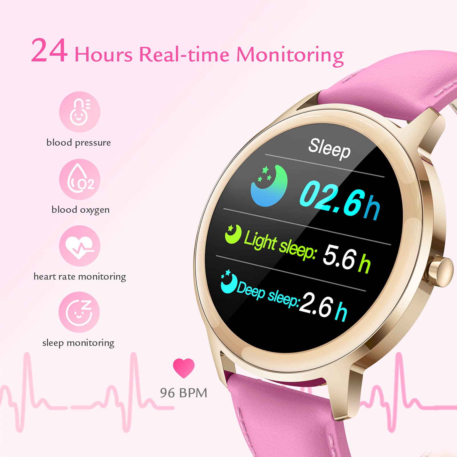 Smart Watch for Women Fitness Tracker: Smartwatch for Android & IOS Phone with Waterproof IP68 Pedometer Heart Rate Blood Oxygen Monitor Activity Wrist band Bluetooth Sport Bracelet (rose red)