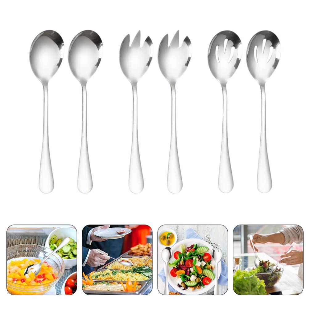 Hemoton 1 Set Stainless Steel Cutlery Stirring Spoons Slotted Serving Spoons Salad Forks Long Handle Dessert Spoons Ice Cream Spoons Salad Forks Silver