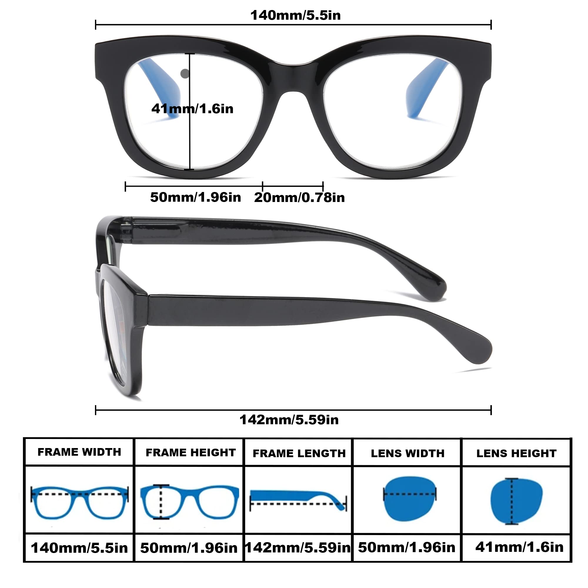 ZXYOO 3 Pack Oversized Blue Light Blocking Reading Glasses for Women, Retro Style Readers with Spring Hinge +1.50