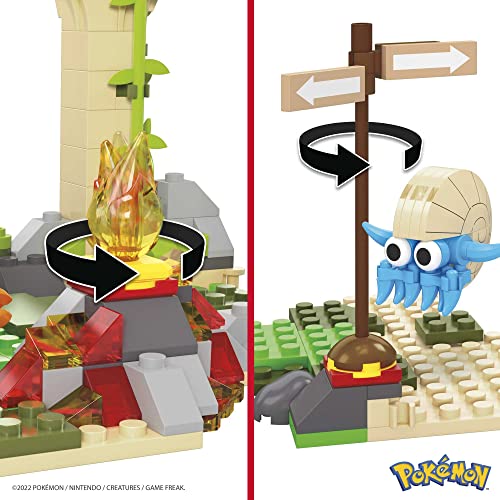 MEGA Pokemon Action Figure Building Toy, Jungle Ruins with 464 Pieces, Motion and 3 Characters, Cubone Charmander Omanyte, Gift Idea for Kids