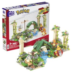 mega pokemon action figure building toy, jungle ruins with 464 pieces, motion and 3 characters, cubone charmander omanyte, gift idea for kids