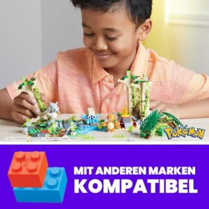 MEGA Pokemon Action Figure Building Toy, Jungle Ruins with 464 Pieces, Motion and 3 Characters, Cubone Charmander Omanyte, Gift Idea for Kids