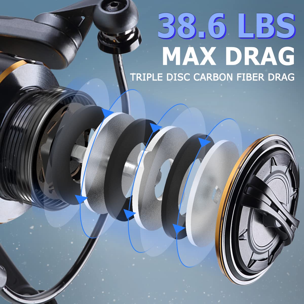 Tempo Spinning Reel, 9+1 BB Smooth Fishing Reels, Max Drag up to 38.6 LBs, with Harder GV Rotor, Ultralight Spinning Reels, Braid Ready Spool