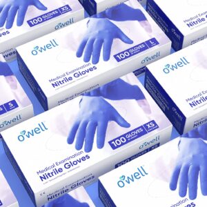 OWELL Medical Exam Nitrile Gloves | MEDIUM | 4mil Disposable Gloves, Powder-Free, Latex-Free Food Safe Certified Gloves (100ct)