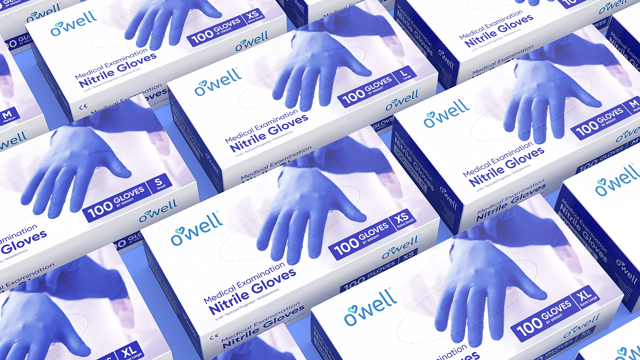 OWELL Medical Exam Nitrile Gloves | MEDIUM | 4mil Disposable Gloves, Powder-Free, Latex-Free Food Safe Certified Gloves (100ct)