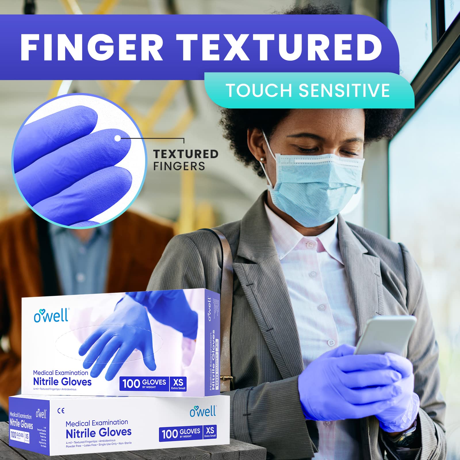 OWELL Medical Exam Nitrile Gloves | MEDIUM | 4mil Disposable Gloves, Powder-Free, Latex-Free Food Safe Certified Gloves (100ct)