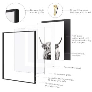 Homeforia 20x24 Black Frame Matted to 16x20 - Metal 20 x 24 Picture Frames For Wall - Aluminum 20 by 24 Poster Frame - Tempered Glass - Wall Hook Included - Set of 1