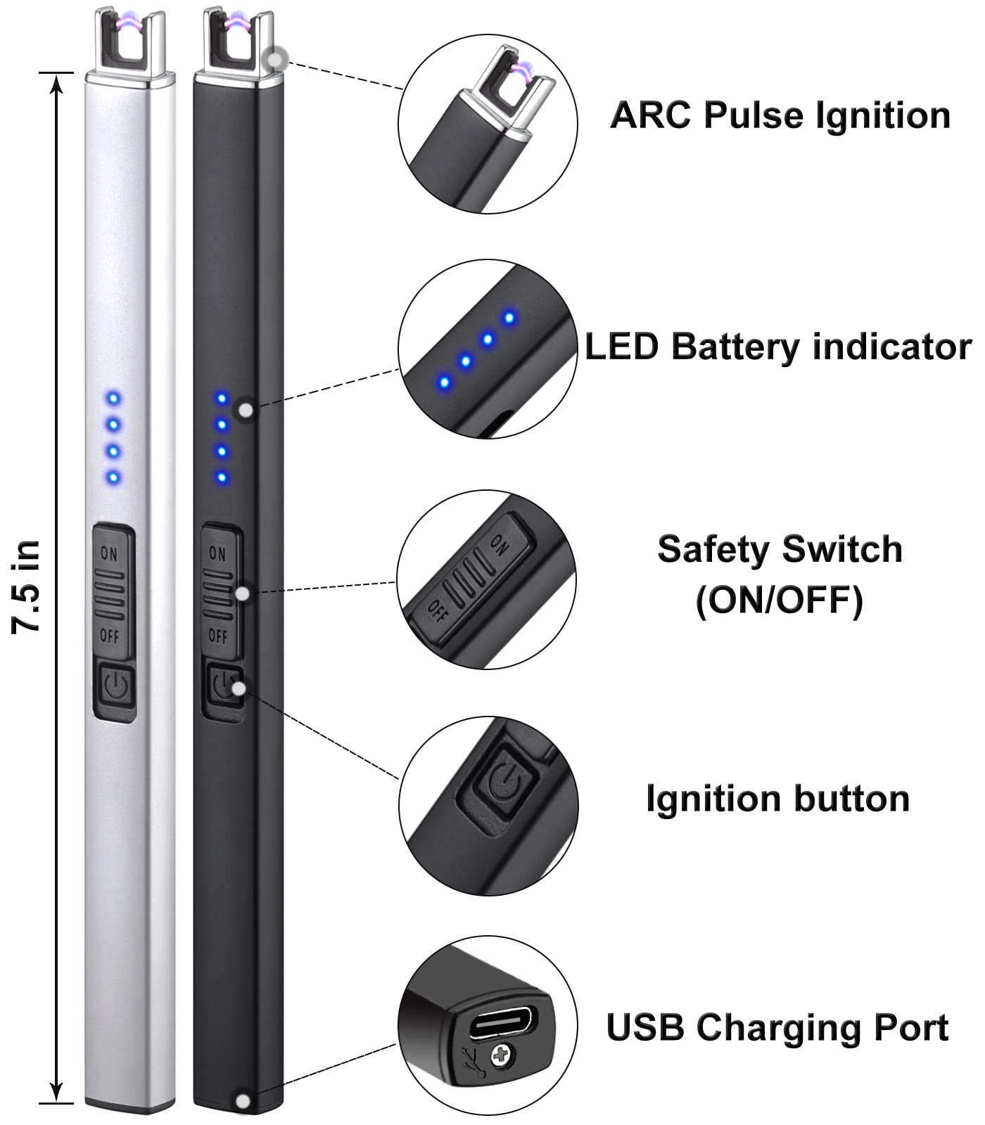 2 Pack Electric Candle Lighter Long Lighter USB Rechargeable Lighter Arc Flameless Plasma Windproof for Candle Camping