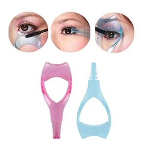 eyelash brush tool，2pcs 3 in 1 makeup cosmetic eyelash tool upper lower eye lash mascara guard applicator ，for women girls (pink+blue)