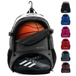 ZOEA Large Basketball Bag - Backpack for Basketball, Soccer & Volleyball Football Gym Includes Shoe & Ball & Laptop Compartment (Grey)