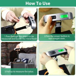 Weewooday 3 Pieces Digital Travel Luggage Scale 110 Lbs Hand Held Digital Weight Suitcase Scale Portable Baggage Travel Bag Scale with Hook, Battery Included