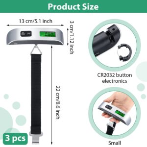 Weewooday 3 Pieces Digital Travel Luggage Scale 110 Lbs Hand Held Digital Weight Suitcase Scale Portable Baggage Travel Bag Scale with Hook, Battery Included