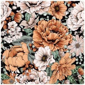 haokhome 93191 vintage peel and stick floral wallpaper removable large peony black/orange/pink vinyl self adhesive mural 17.7in x 9.8ft