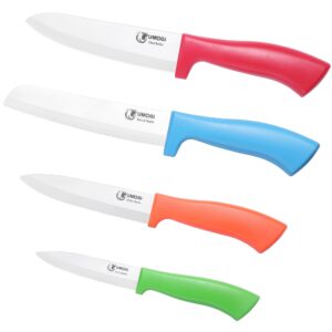 UMOGI Ceramic Kitchen Knife Set with Covers in Gift Box, Healthy Stain Resistant & Non-Rust, Dishwasher Safe - Colorful Knife Set Include Chef, Serrated Bread, Utility & Paring Knife