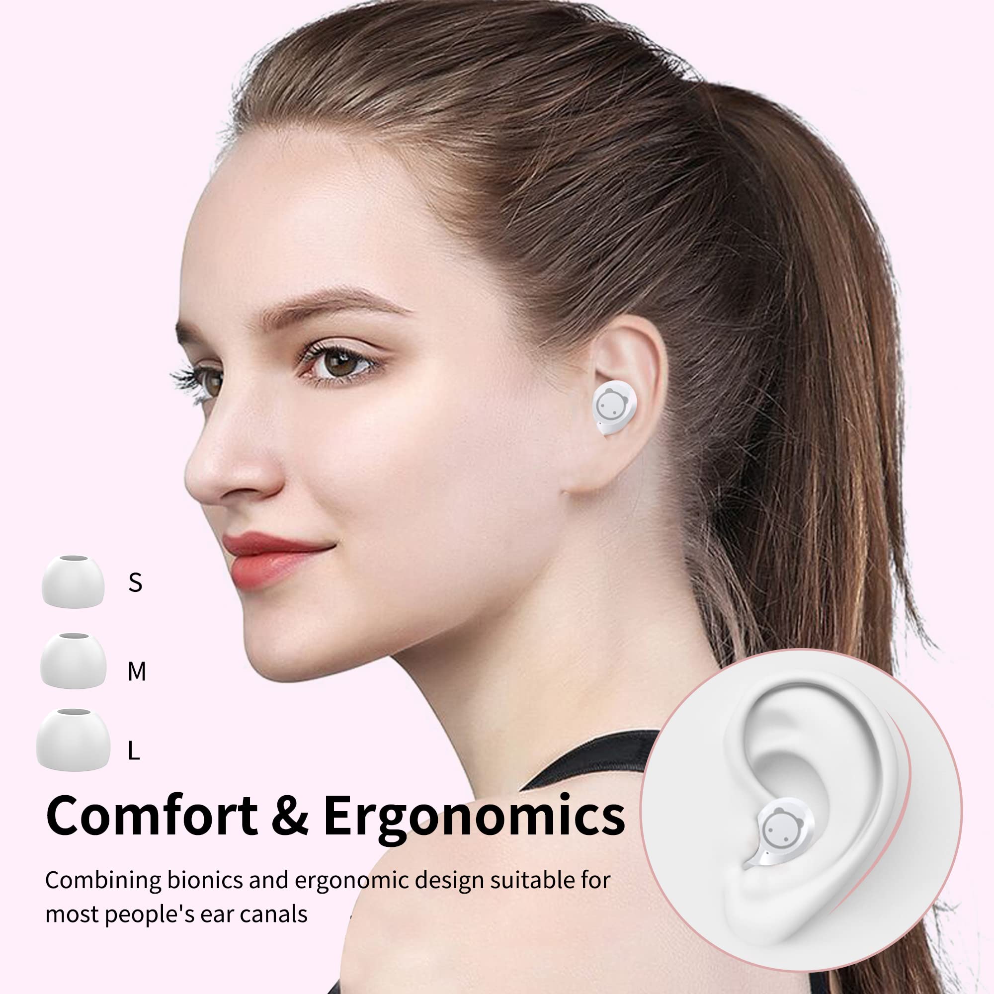 AMAFACE Bluetooth Earbuds Pink Wireless Earbuds for Kids 36H Playtime IPX5 Waterproof Noise Reduction Cordless Girls&Boys Earbuds USB-C LED Display Cartoon Kids Earphones for iPhone Android