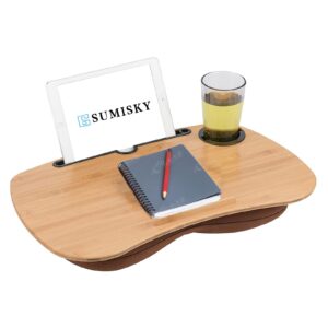 SUMISKY Lap Desk-Portable Laptop Table with Cushion Bamboo Platform Phone Holder L(21.6"x13.8") with Cup Holder