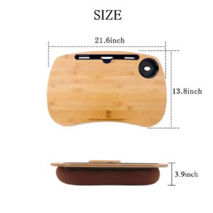 SUMISKY Lap Desk-Portable Laptop Table with Cushion Bamboo Platform Phone Holder L(21.6"x13.8") with Cup Holder