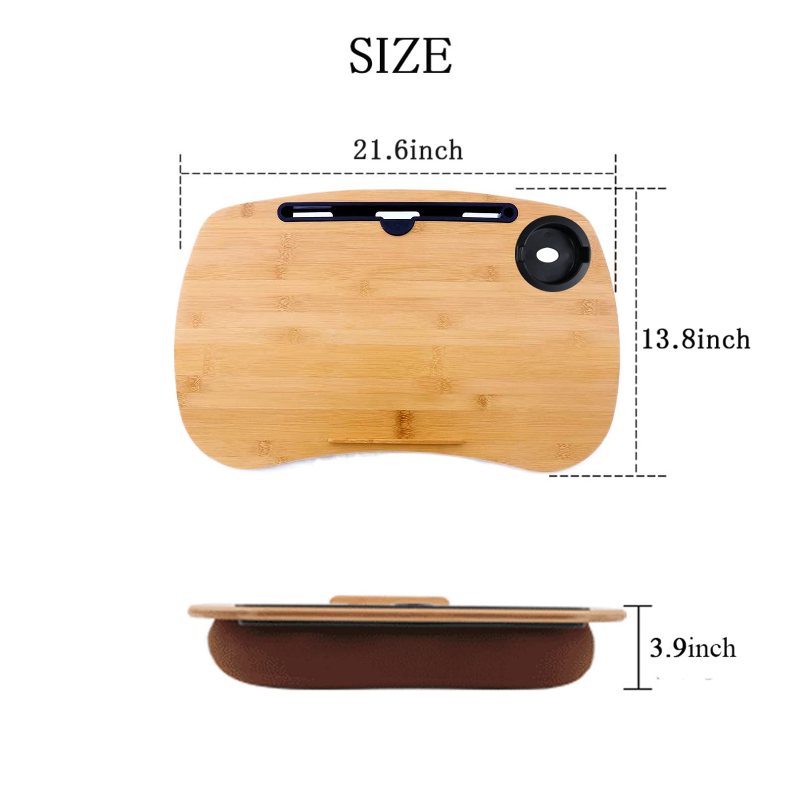 SUMISKY Lap Desk-Portable Laptop Table with Cushion Bamboo Platform Phone Holder L(21.6"x13.8") with Cup Holder