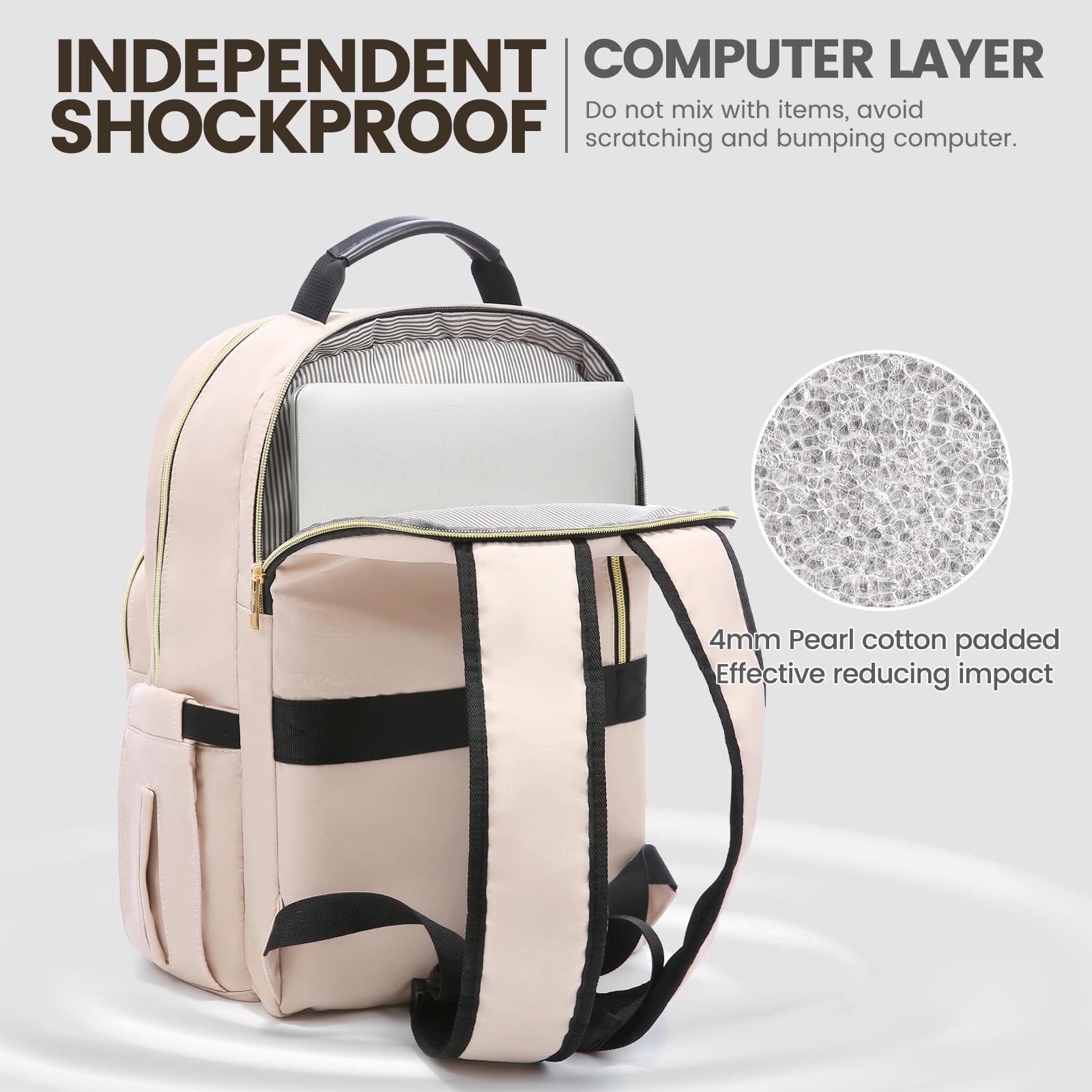 LOVEVOOK Laptop Backpack for Women 15.6 inch,Cute Womens Travel Purse,Professional Computer Bag,Waterproof Work Business College Teacher Bags Carry on with USB Port,Nude