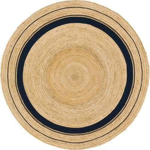 Vipanth Exports Natural Jute Rug Hand Braided Round Area Rug Handmade Rug for Home Decor (2 Feet Round (24 x 24 Inches), Beige + Black Line), VP501RJWB