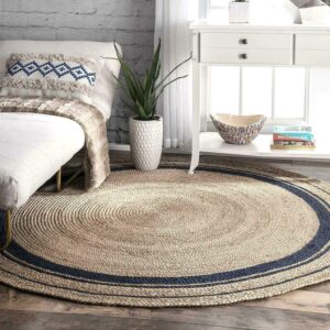 Vipanth Exports Natural Jute Rug Hand Braided Round Area Rug Handmade Rug for Home Decor (2 Feet Round (24 x 24 Inches), Beige + Black Line), VP501RJWB