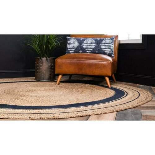 Vipanth Exports Natural Jute Rug Hand Braided Round Area Rug Handmade Rug for Home Decor (2 Feet Round (24 x 24 Inches), Beige + Black Line), VP501RJWB