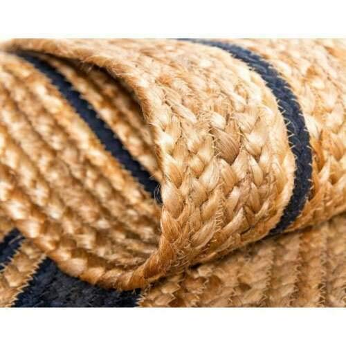 Vipanth Exports Natural Jute Rug Hand Braided Round Area Rug Handmade Rug for Home Decor (2 Feet Round (24 x 24 Inches), Beige + Black Line), VP501RJWB