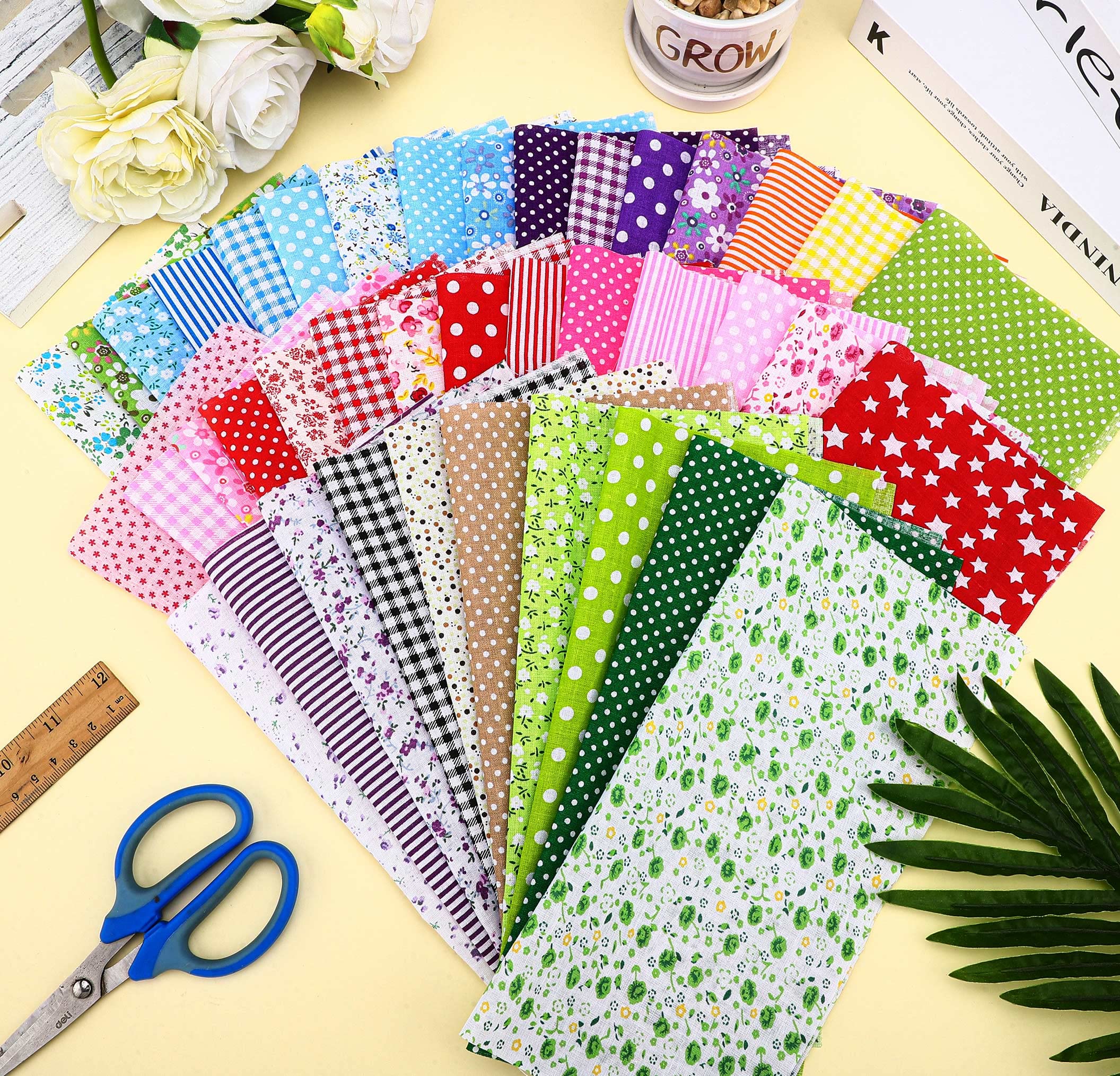 40 Pcs 10 x 10 Inches Cotton Fabric Bundle Squares Precut Fabric Squares Multi Color Floral Fat Squares Sheets for Kids DIY Craft Quilting Sewing (Fresh Patterns)