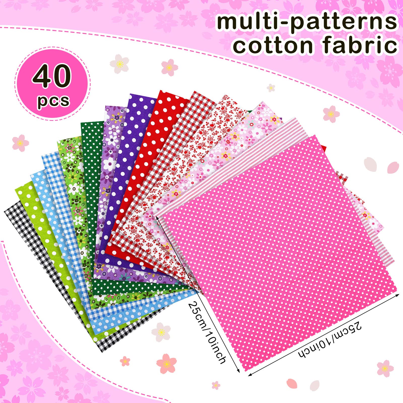 40 Pcs 10 x 10 Inches Cotton Fabric Bundle Squares Precut Fabric Squares Multi Color Floral Fat Squares Sheets for Kids DIY Craft Quilting Sewing (Fresh Patterns)