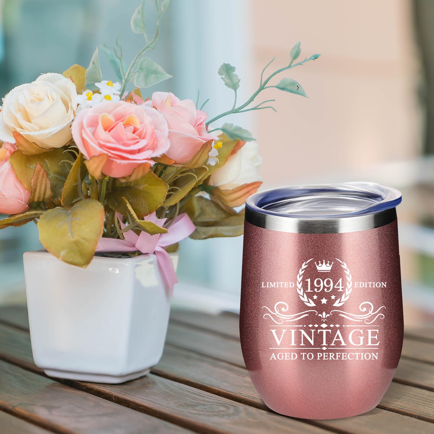 30th Birthday Gifts for Women Friends, 12 Oz Insulated Stainless Steel Wine Tumbler with Lid, Double Side Printed Birthday Thermos cup, Back in 1994 Old Time Information, Best Birthday Gifts