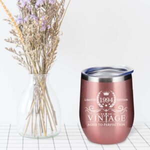 30th Birthday Gifts for Women Friends, 12 Oz Insulated Stainless Steel Wine Tumbler with Lid, Double Side Printed Birthday Thermos cup, Back in 1994 Old Time Information, Best Birthday Gifts