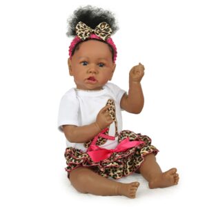 ZIQUE Black Reborn Baby Doll Saskia, 20 Inch Realistic African American Reborn Baby Doll That Look Real,Best Gift for Kids 3+